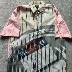 Men's Pink and Green Striped Shirt